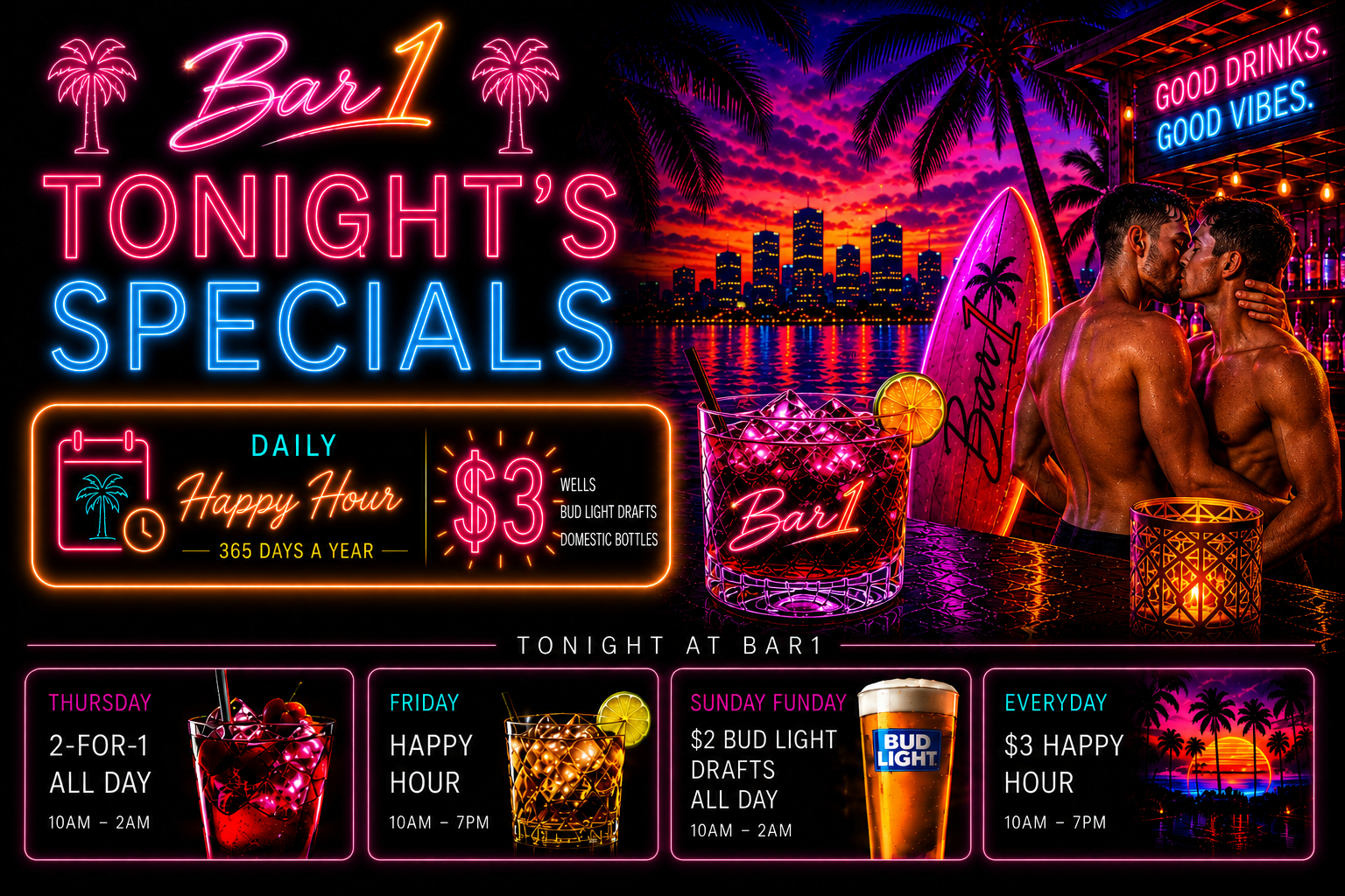 Tonight’s drink specials at Bar1, Phoenix LGBTQ+ neighborhood bar