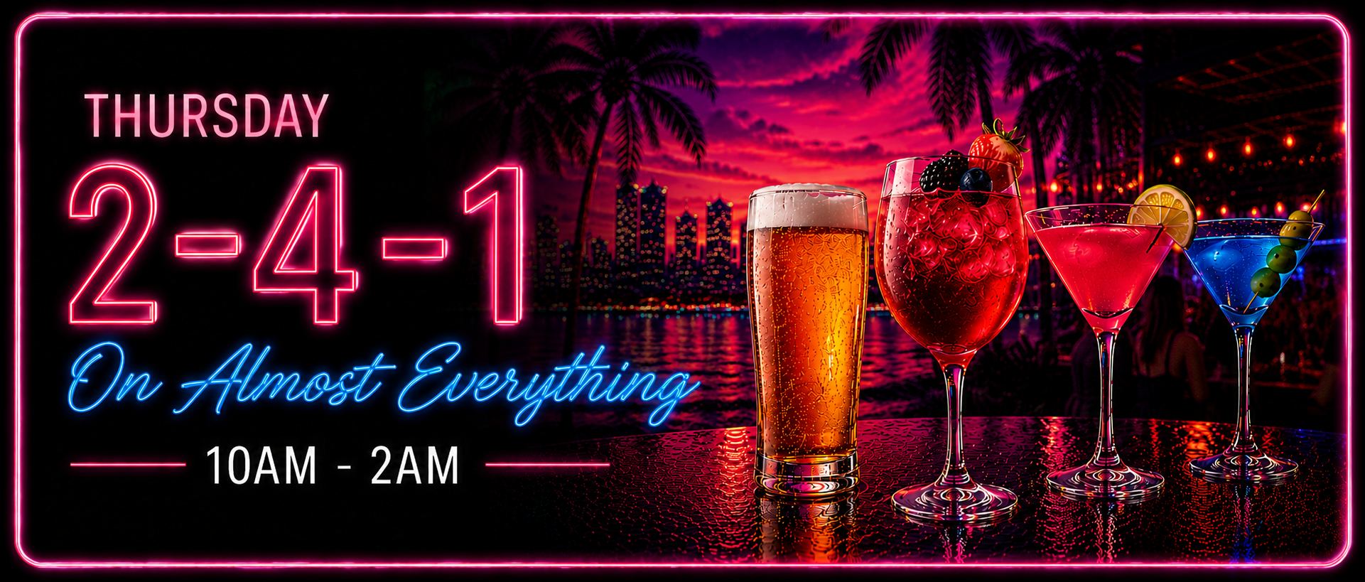 Thursday drink specials at Bar1 Phoenix: [2 for 1 on almost everything 10am-2am].
