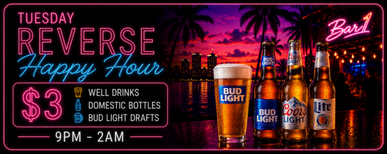 Tuesday drink specials artwork at Bar1 Phoenix